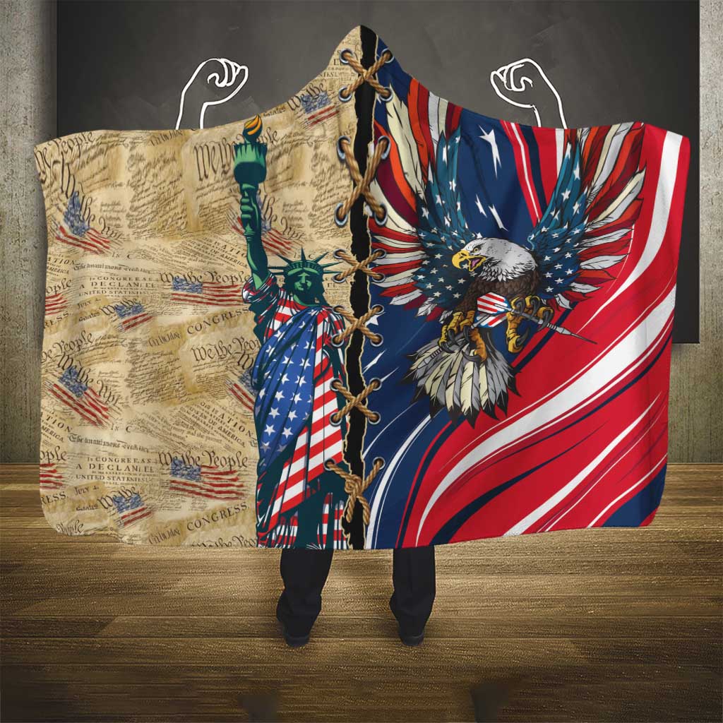 USA Eagle Statue of Liberty Hooded Blanket American Patriotic Spirit - Wonder Print Shop