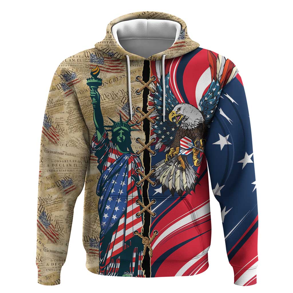 USA Eagle Statue of Liberty Hoodie American Patriotic Spirit - Wonder Print Shop