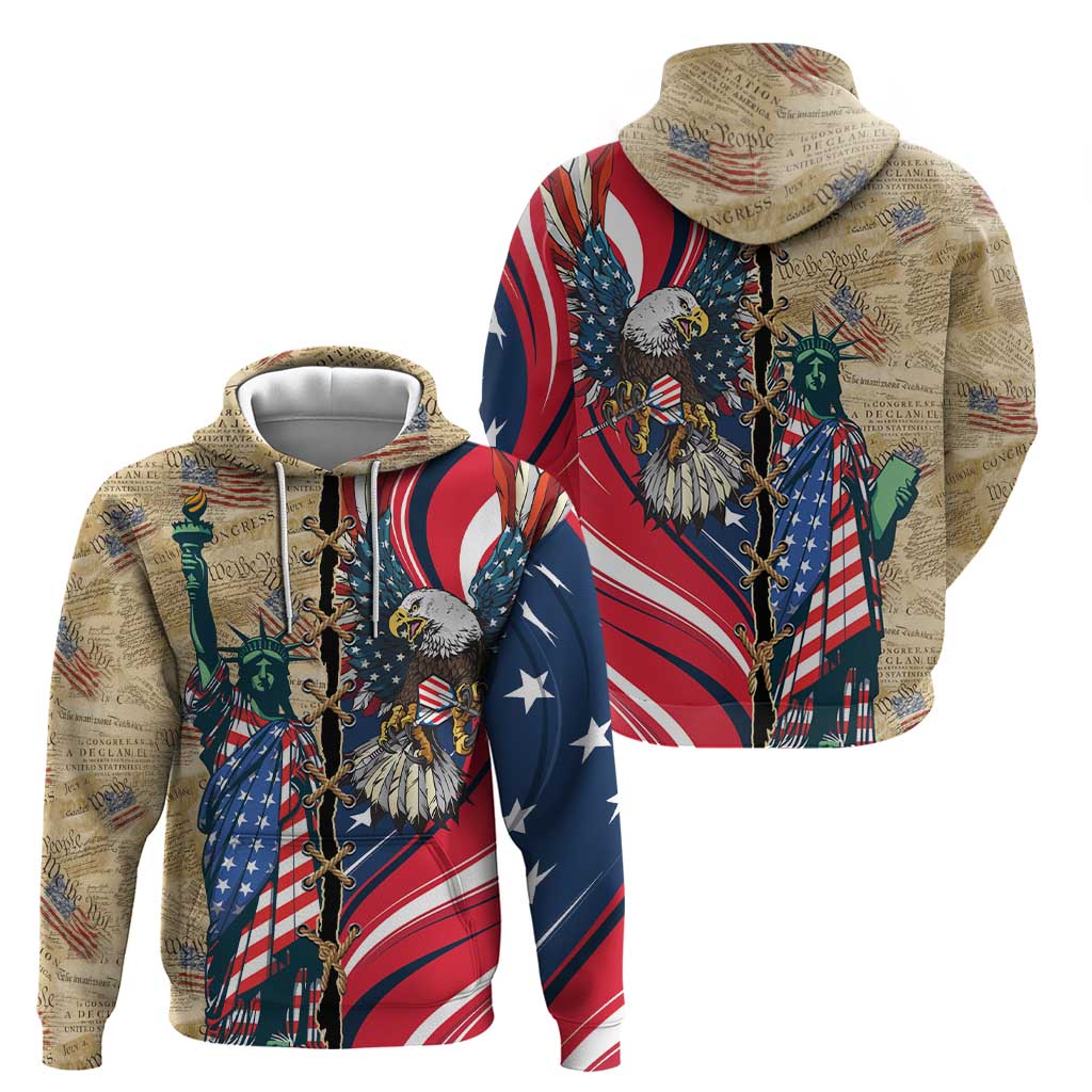 USA Eagle Statue of Liberty Hoodie American Patriotic Spirit - Wonder Print Shop