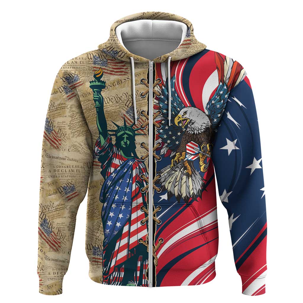 USA Eagle Statue of Liberty Hoodie American Patriotic Spirit - Wonder Print Shop