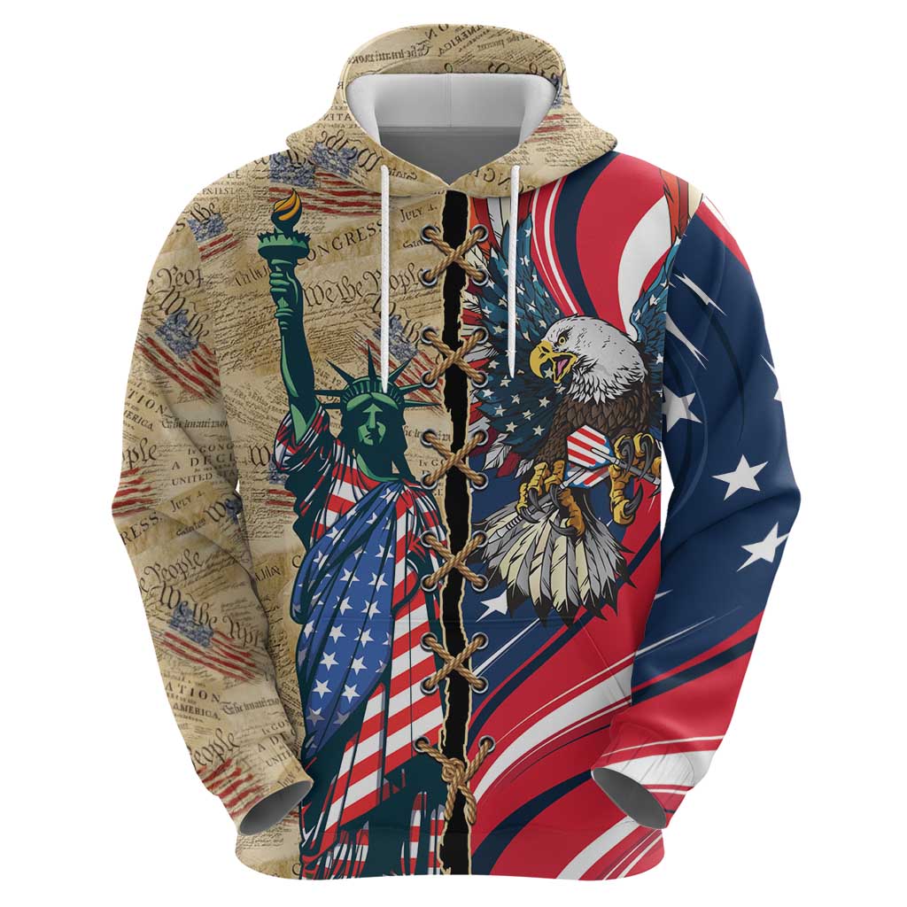USA Eagle Statue of Liberty Hoodie American Patriotic Spirit - Wonder Print Shop