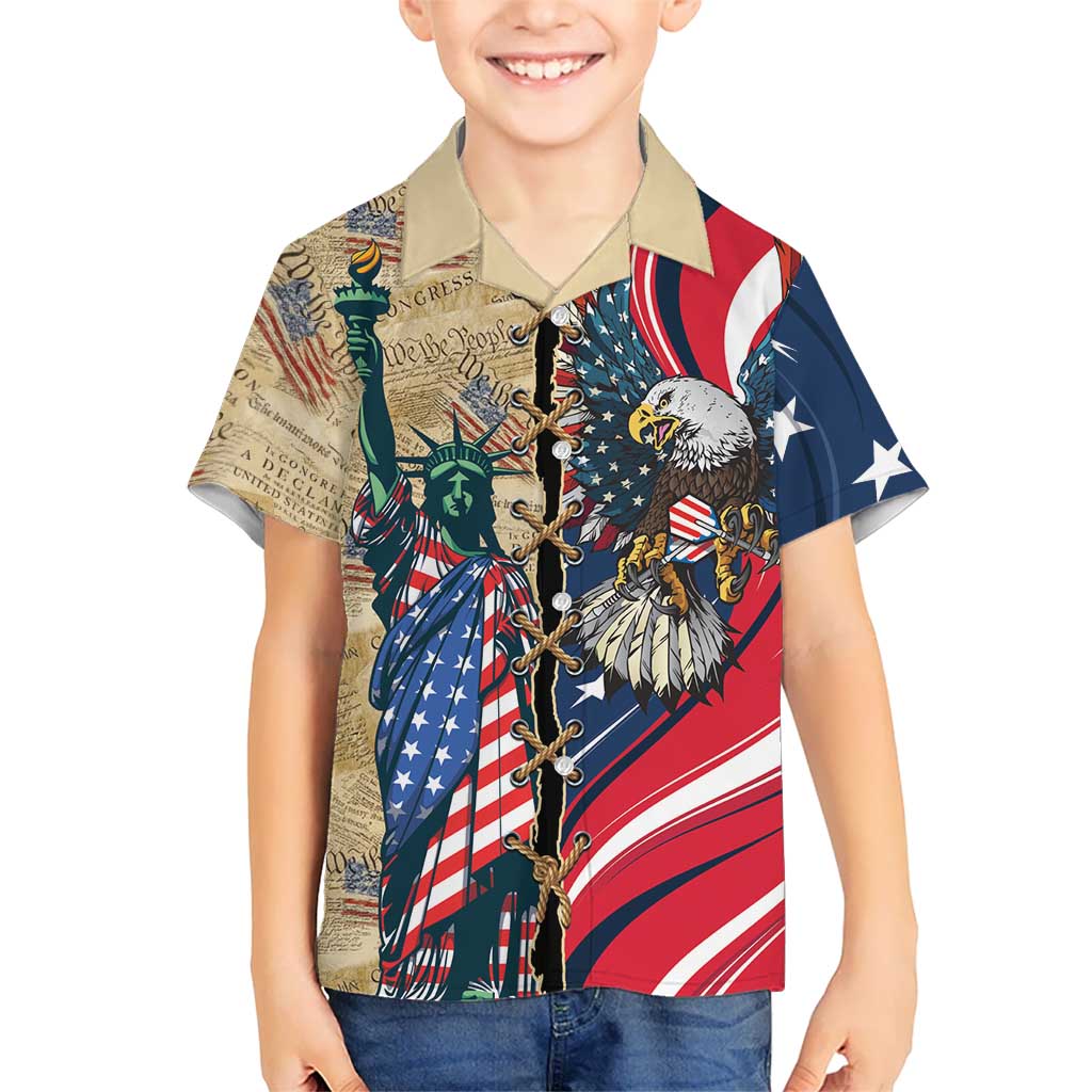 USA Eagle Statue of Liberty Kid Hawaiian Shirt American Patriotic Spirit - Wonder Print Shop
