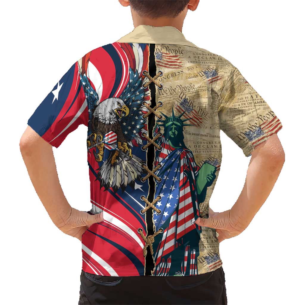USA Eagle Statue of Liberty Kid Hawaiian Shirt American Patriotic Spirit - Wonder Print Shop