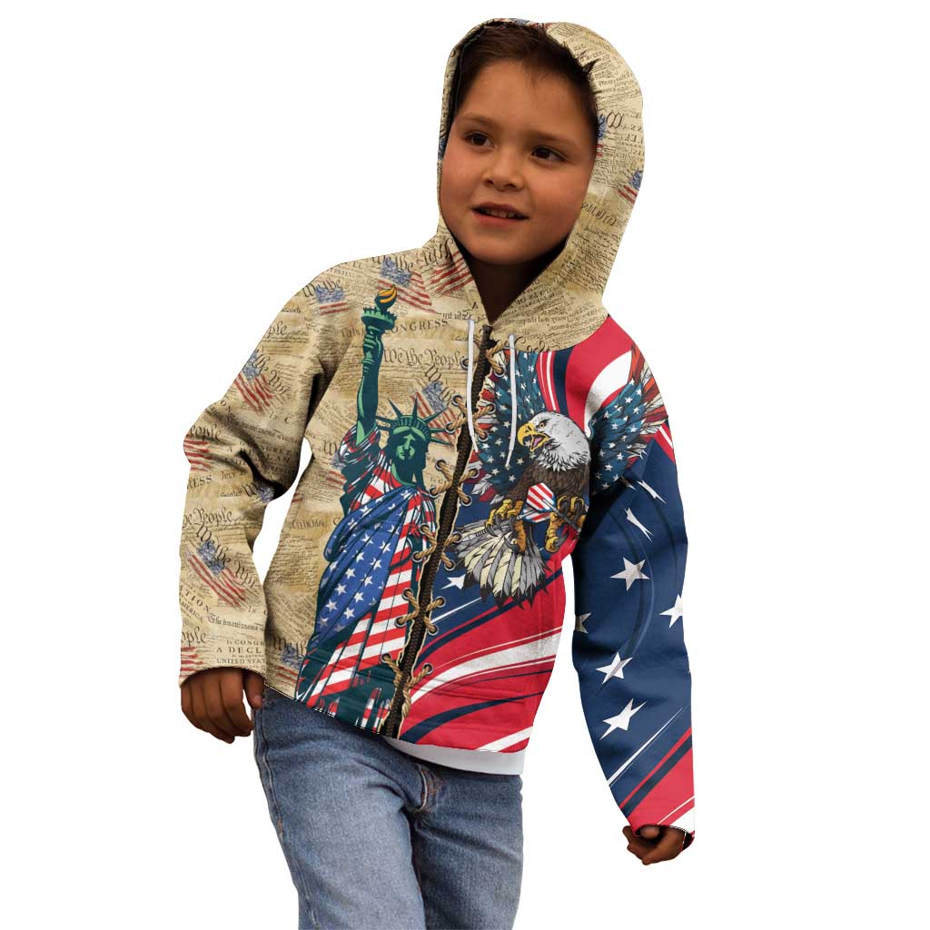 USA Eagle Statue of Liberty Kid Hoodie American Patriotic Spirit - Wonder Print Shop