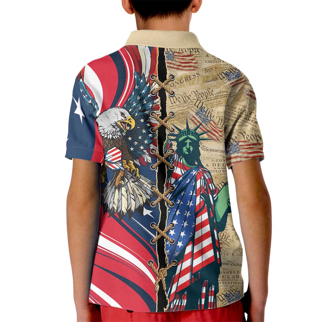 USA Eagle Statue of Liberty Kid Polo Shirt American Patriotic Spirit - Wonder Print Shop
