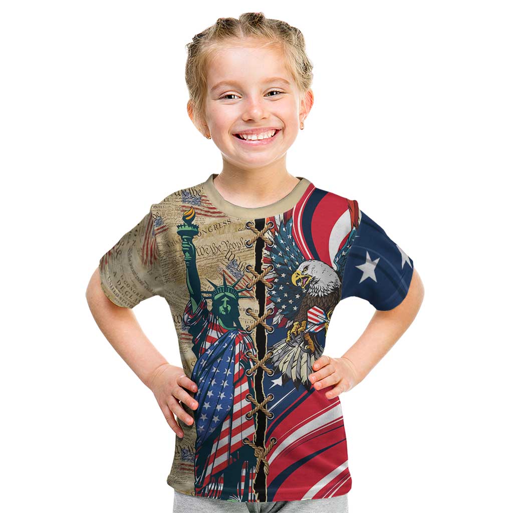 USA Eagle Statue of Liberty Kid T Shirt American Patriotic Spirit - Wonder Print Shop