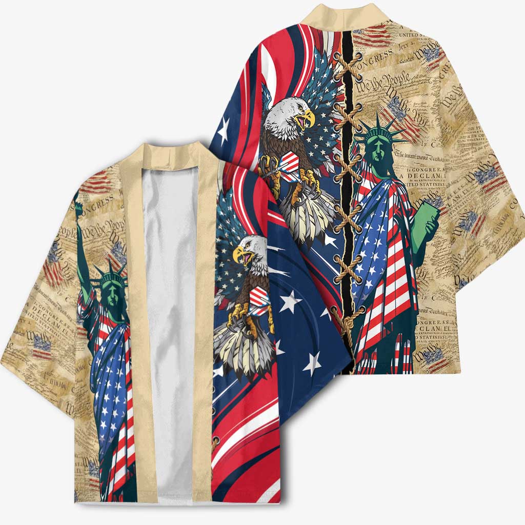USA Eagle Statue of Liberty Kimono American Patriotic Spirit - Wonder Print Shop