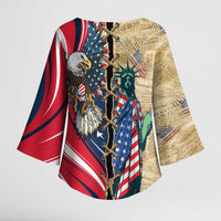 USA Eagle Statue of Liberty Kimono Sleeve Blouse American Patriotic Spirit - Wonder Print Shop