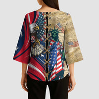 USA Eagle Statue of Liberty Kimono Sleeve Blouse American Patriotic Spirit - Wonder Print Shop