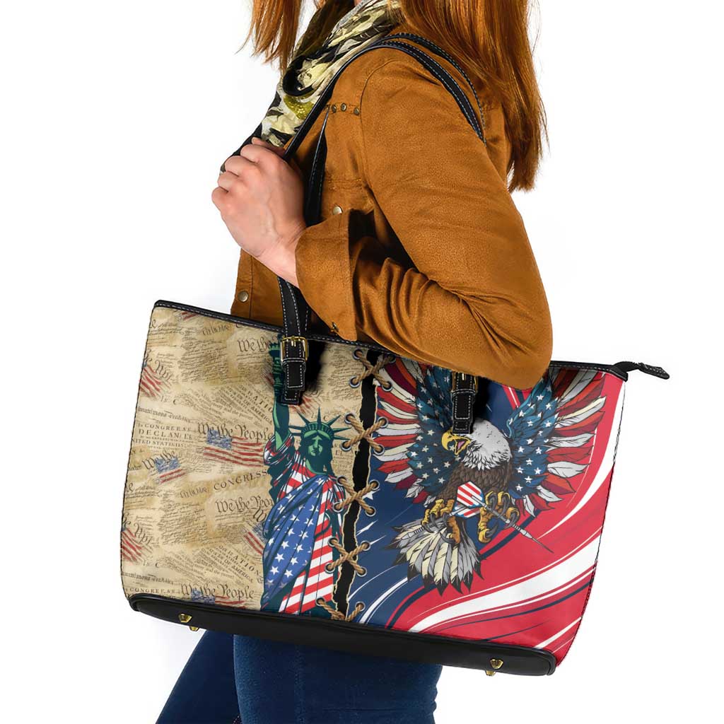 USA Eagle Statue of Liberty Leather Tote Bag American Patriotic Spirit - Wonder Print Shop