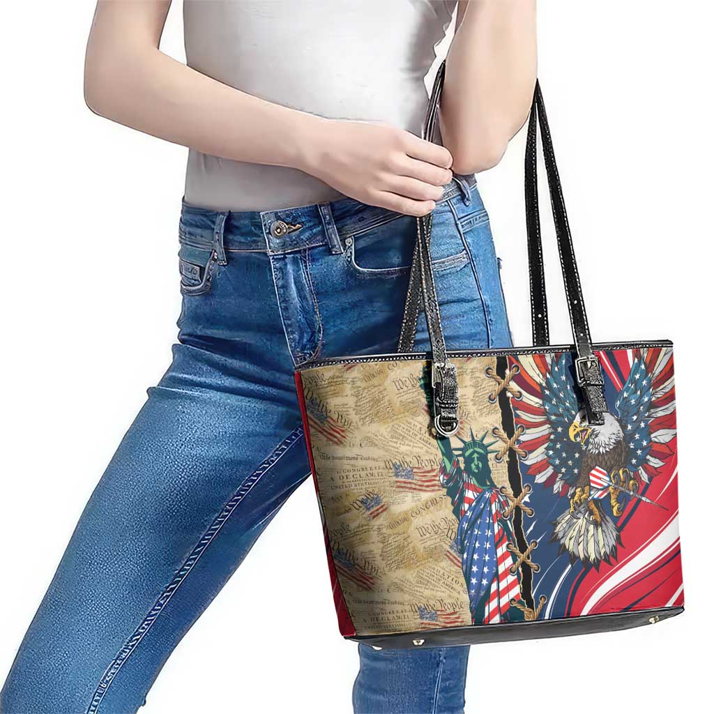 USA Eagle Statue of Liberty Leather Tote Bag American Patriotic Spirit - Wonder Print Shop