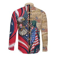 USA Eagle Statue of Liberty Long Sleeve Button Shirt American Patriotic Spirit - Wonder Print Shop