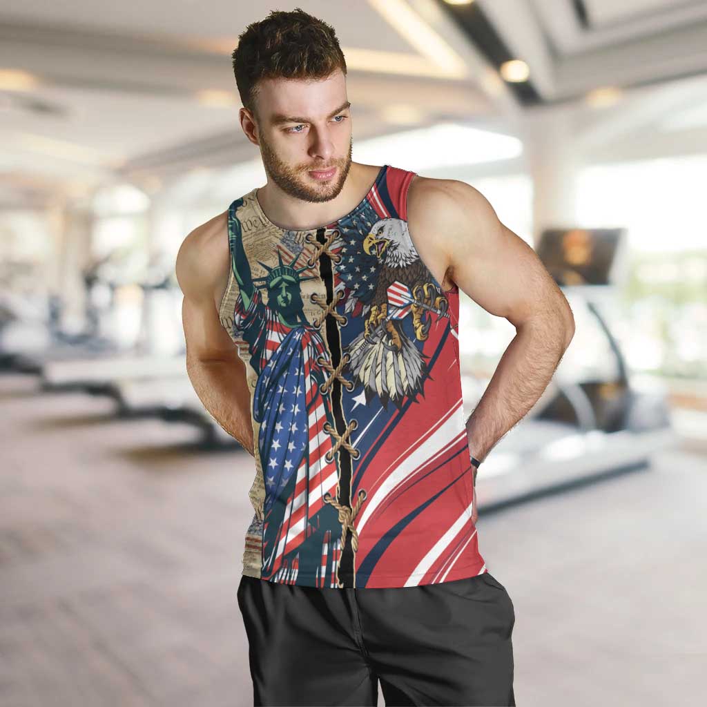 USA Eagle Statue of Liberty Men Tank Top American Patriotic Spirit - Wonder Print Shop