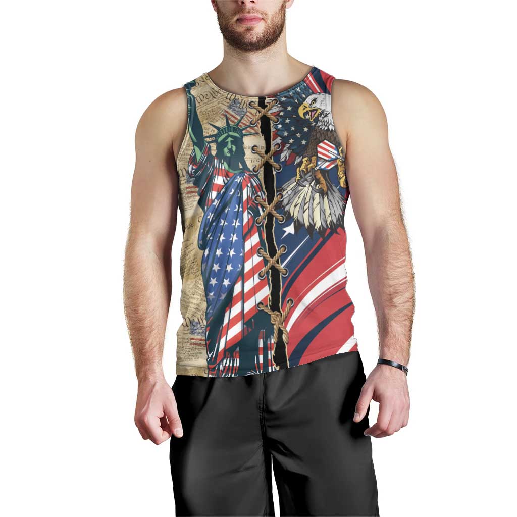 USA Eagle Statue of Liberty Men Tank Top American Patriotic Spirit - Wonder Print Shop