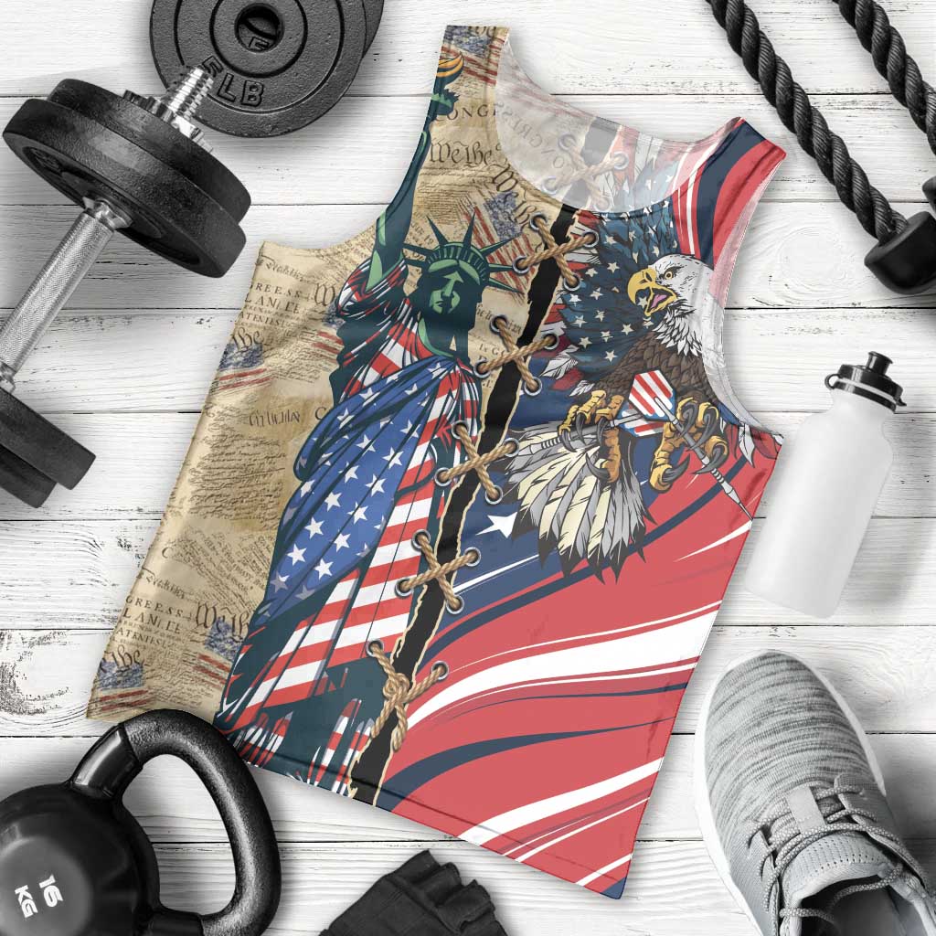 USA Eagle Statue of Liberty Men Tank Top American Patriotic Spirit - Wonder Print Shop