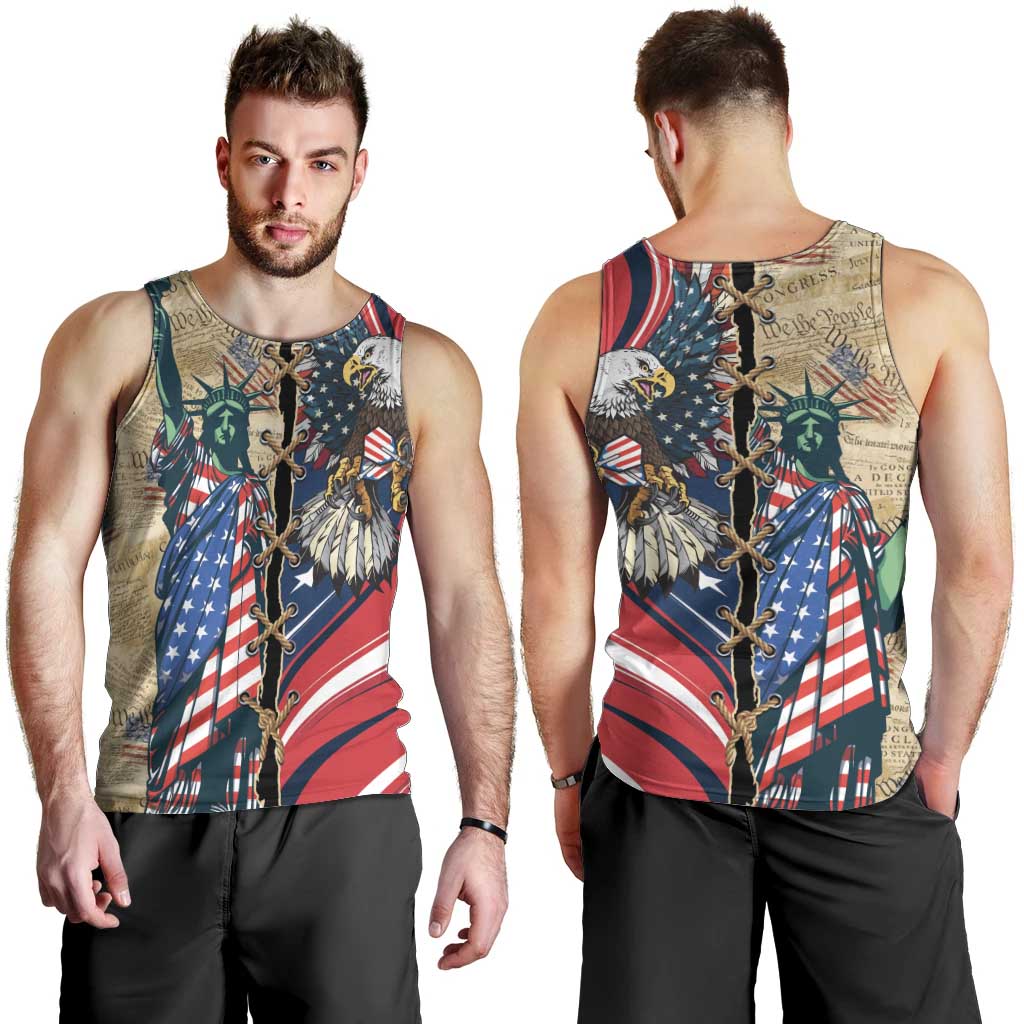USA Eagle Statue of Liberty Men Tank Top American Patriotic Spirit - Wonder Print Shop