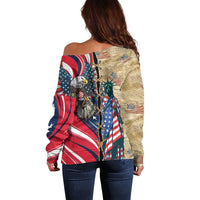 USA Eagle Statue of Liberty Off Shoulder Sweater American Patriotic Spirit - Wonder Print Shop