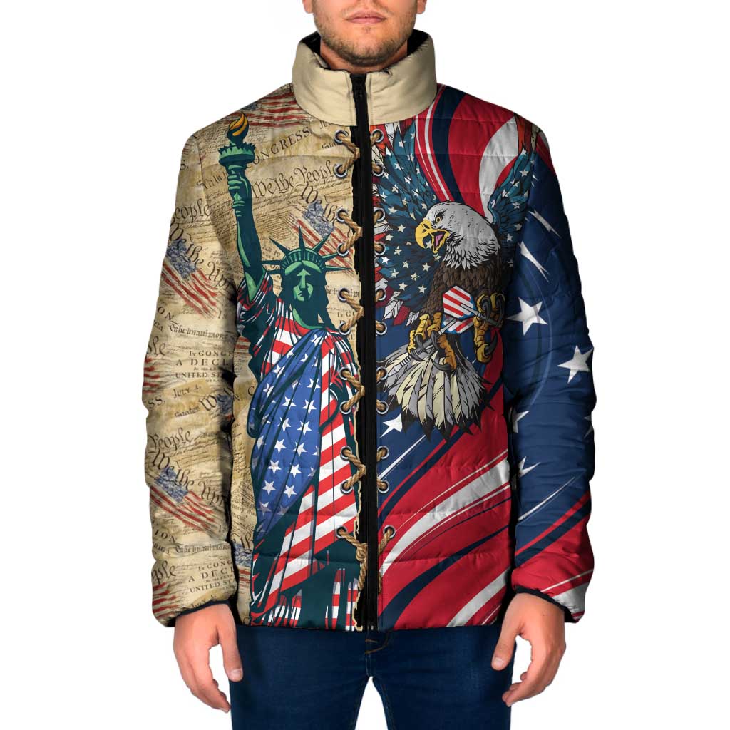 USA Eagle Statue of Liberty Padded Jacket American Patriotic Spirit - Wonder Print Shop