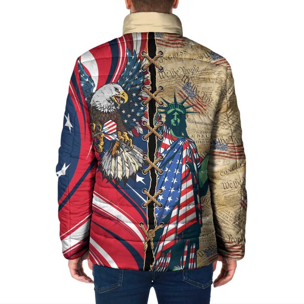 USA Eagle Statue of Liberty Padded Jacket American Patriotic Spirit - Wonder Print Shop