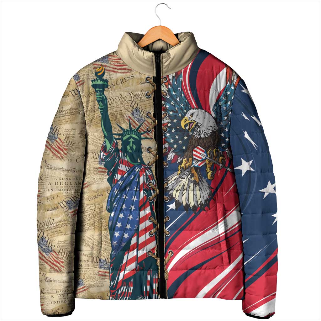 USA Eagle Statue of Liberty Padded Jacket American Patriotic Spirit - Wonder Print Shop
