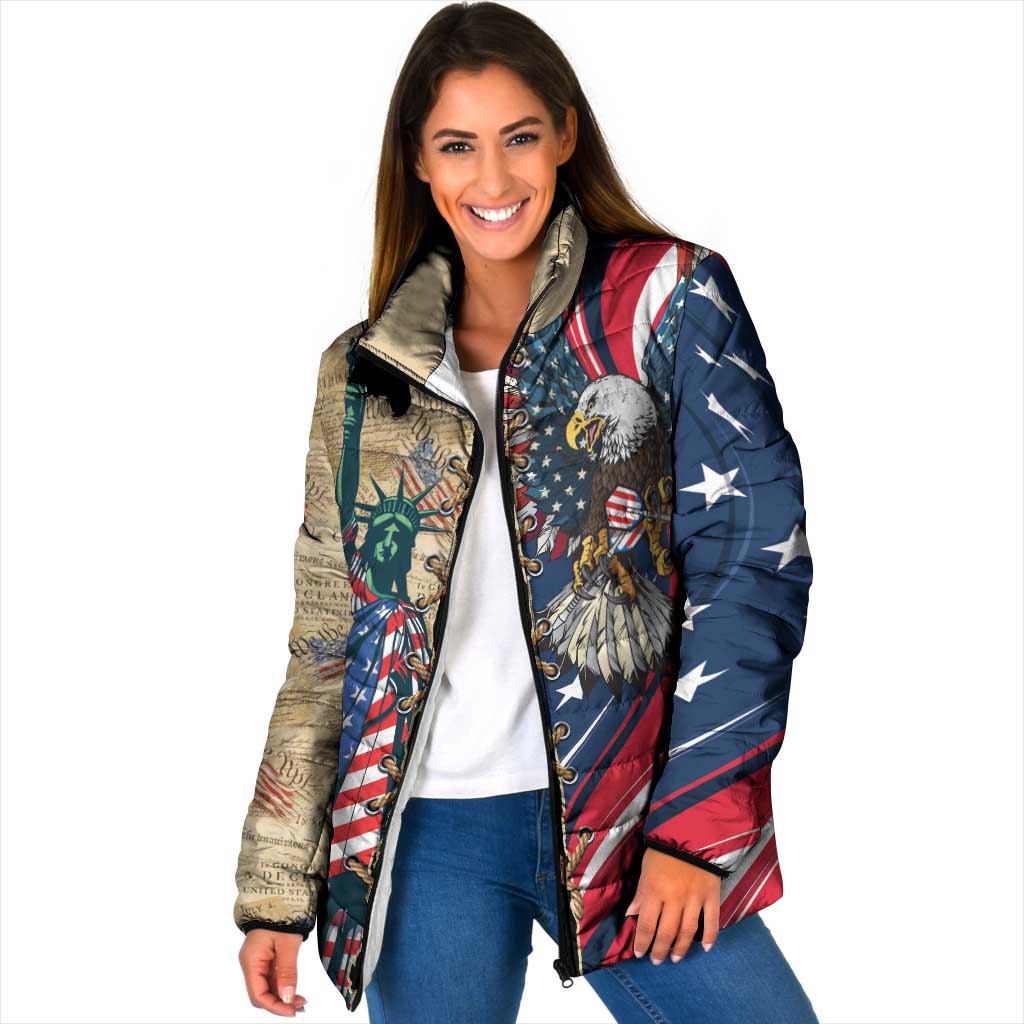USA Eagle Statue of Liberty Padded Jacket American Patriotic Spirit - Wonder Print Shop