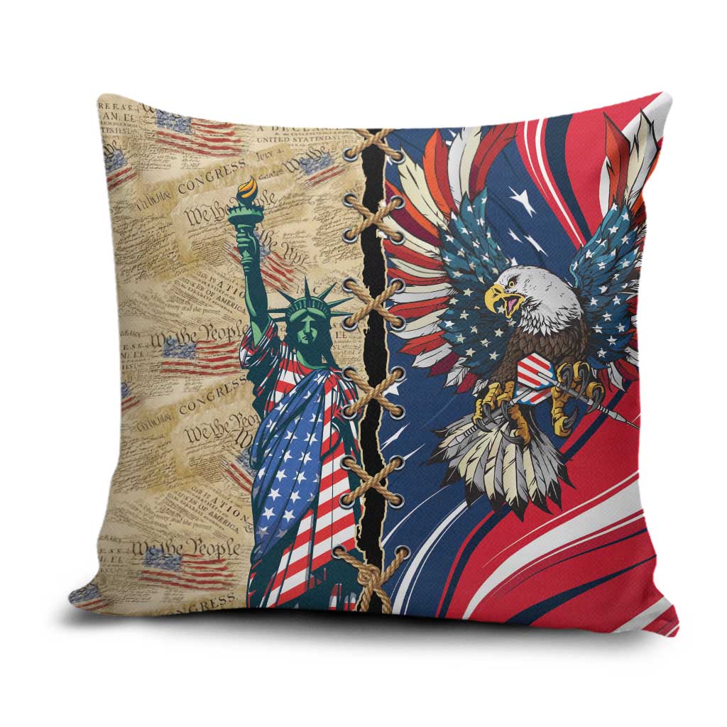 USA Eagle Statue of Liberty Pillow Cover American Patriotic Spirit - Wonder Print Shop
