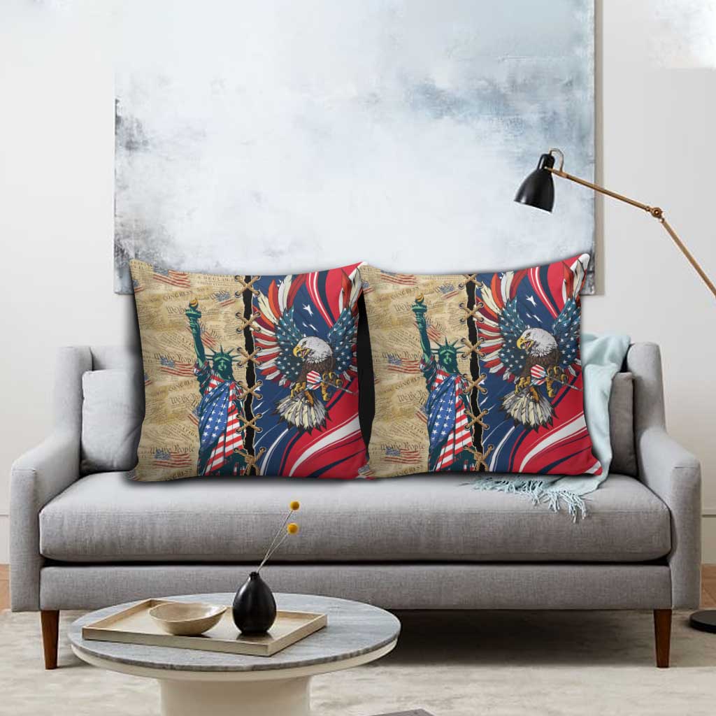 USA Eagle Statue of Liberty Pillow Cover American Patriotic Spirit - Wonder Print Shop