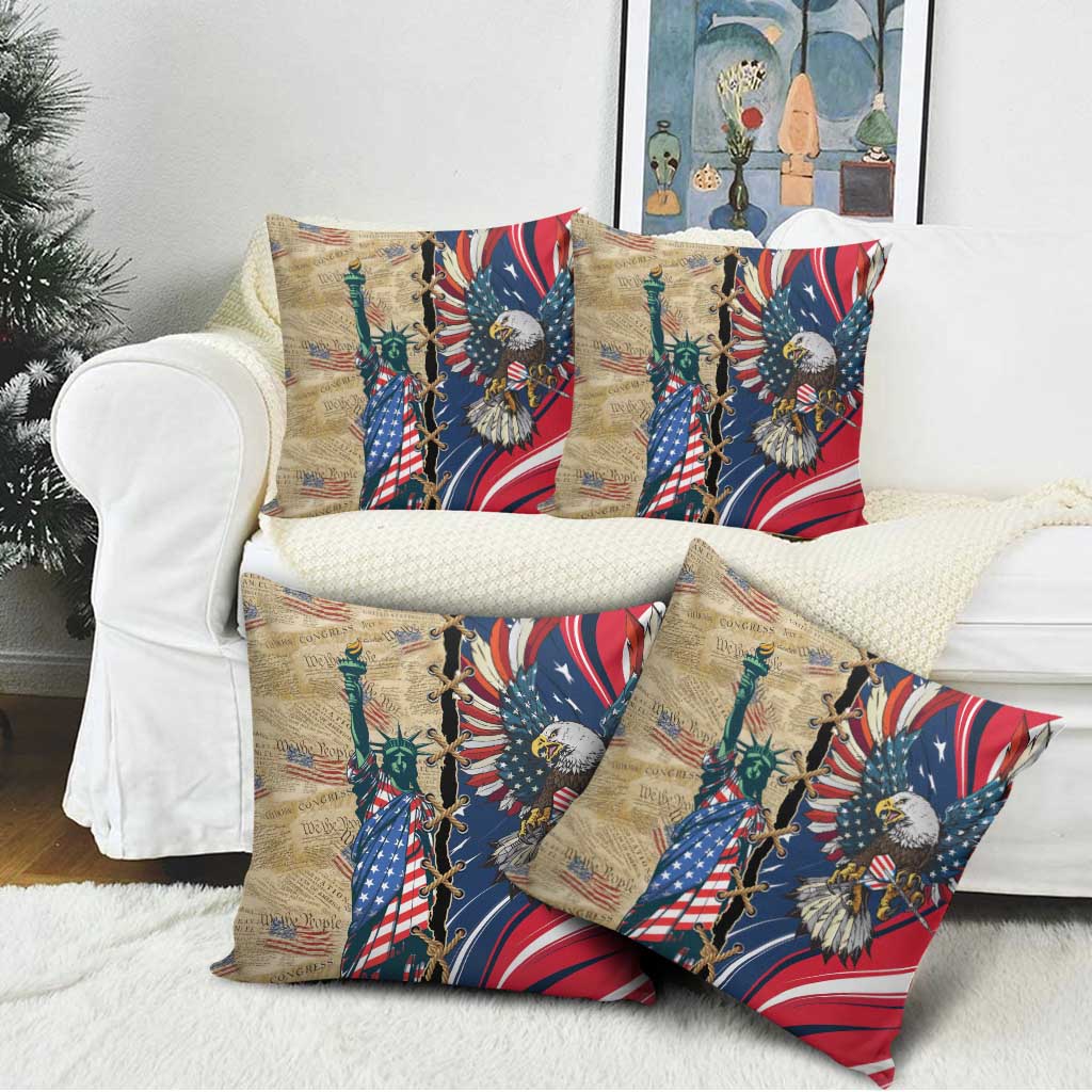 USA Eagle Statue of Liberty Pillow Cover American Patriotic Spirit - Wonder Print Shop