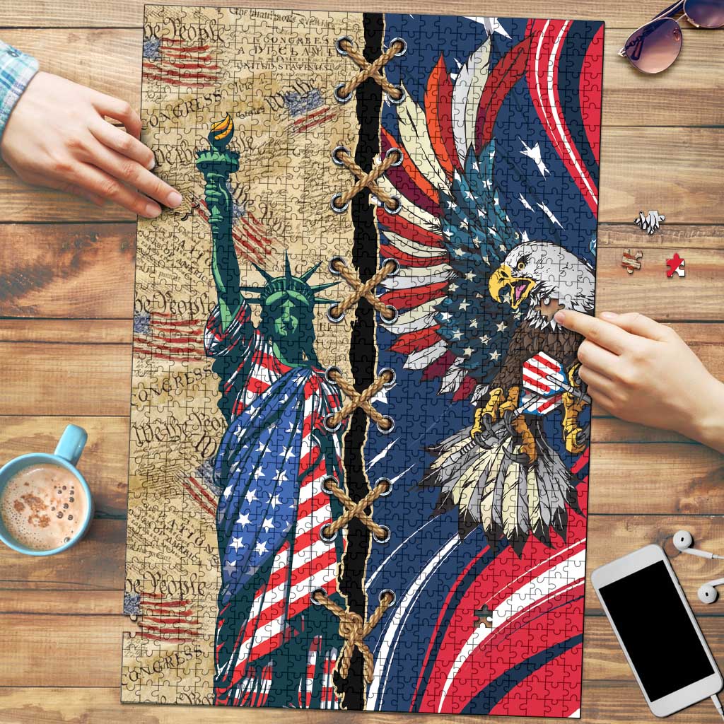 USA Eagle Statue of Liberty Puzzle American Patriotic Spirit - Wonder Print Shop