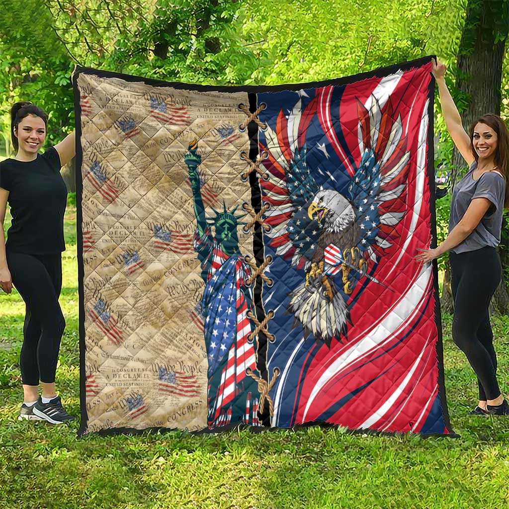 USA Eagle Statue of Liberty Quilt American Patriotic Spirit - Wonder Print Shop