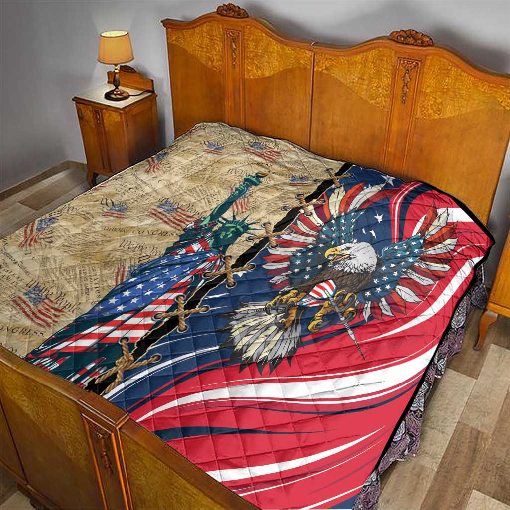 USA Eagle Statue of Liberty Quilt American Patriotic Spirit - Wonder Print Shop