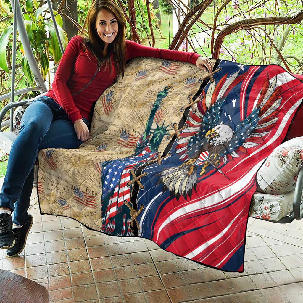 USA Eagle Statue of Liberty Quilt American Patriotic Spirit - Wonder Print Shop