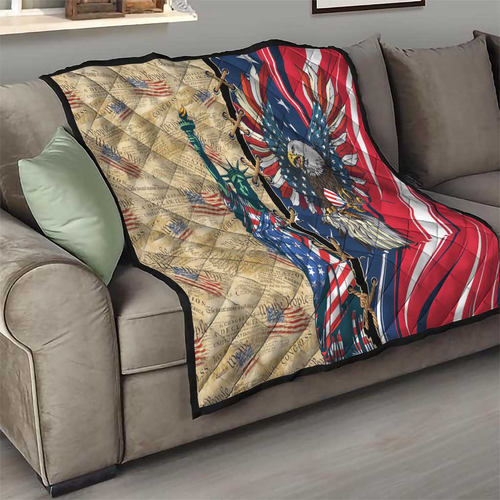 USA Eagle Statue of Liberty Quilt American Patriotic Spirit - Wonder Print Shop