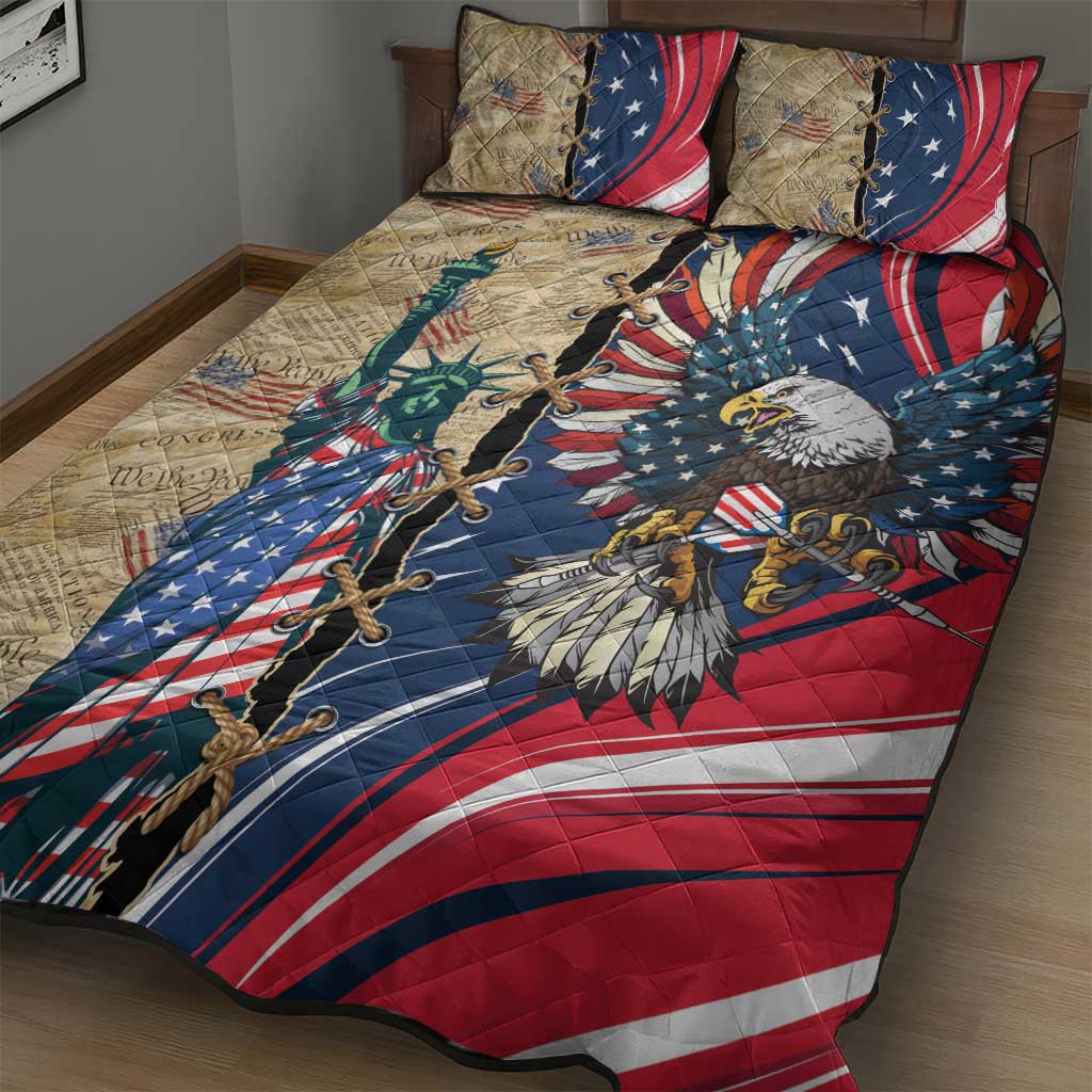 USA Eagle Statue of Liberty Quilt Bed Set American Patriotic Spirit - Wonder Print Shop