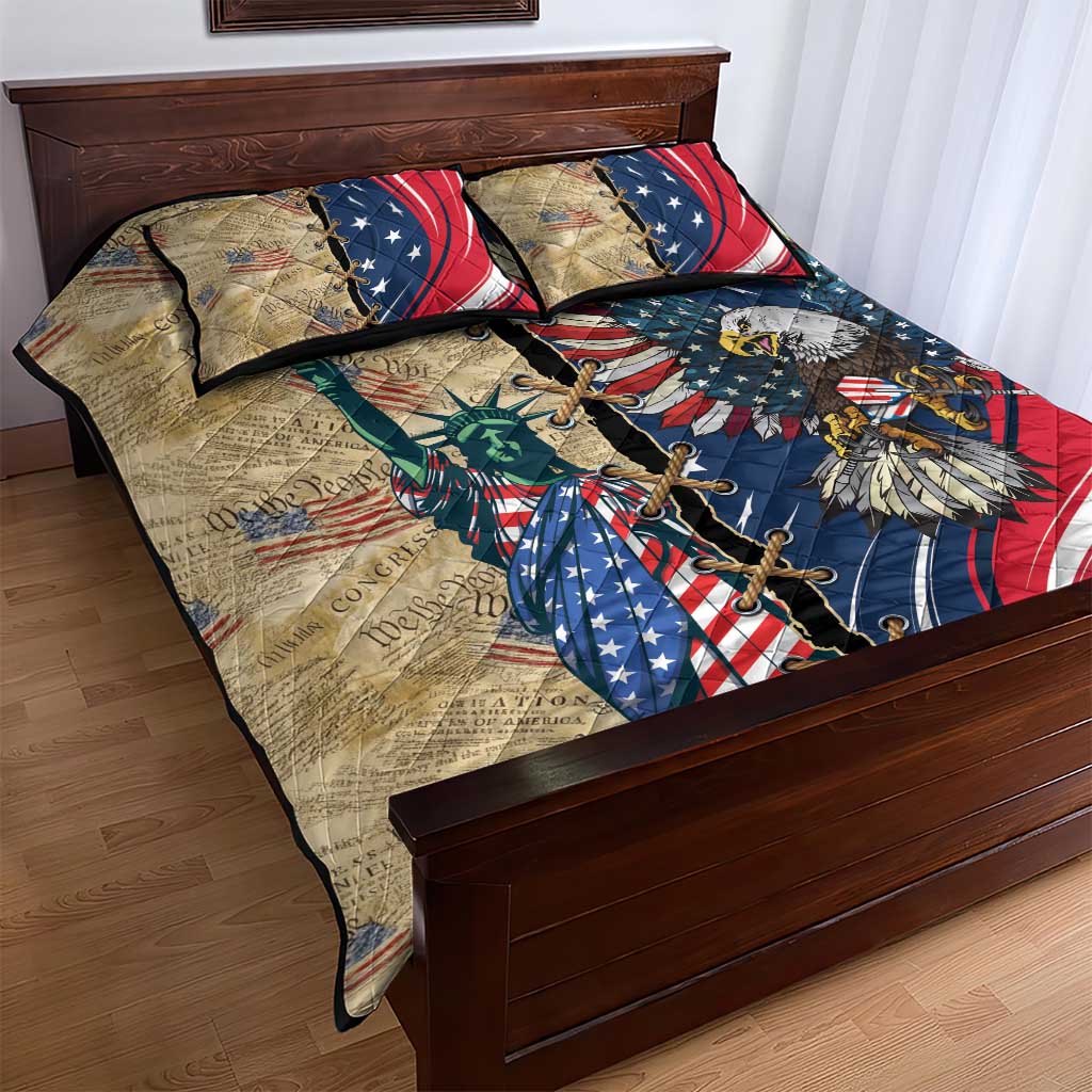 USA Eagle Statue of Liberty Quilt Bed Set American Patriotic Spirit - Wonder Print Shop