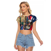 USA Eagle Statue of Liberty Raglan Cropped T Shirt American Patriotic Spirit - Wonder Print Shop