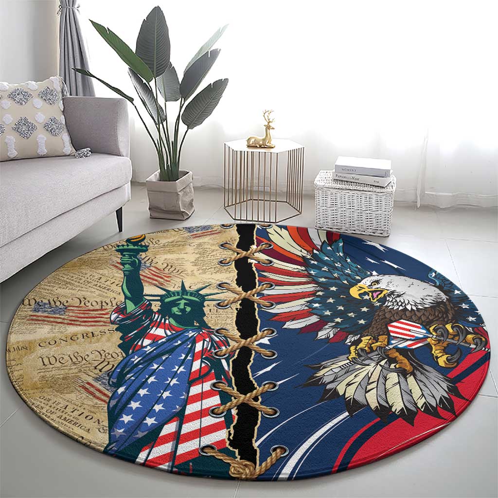 USA Eagle Statue of Liberty Round Carpet American Patriotic Spirit - Wonder Print Shop