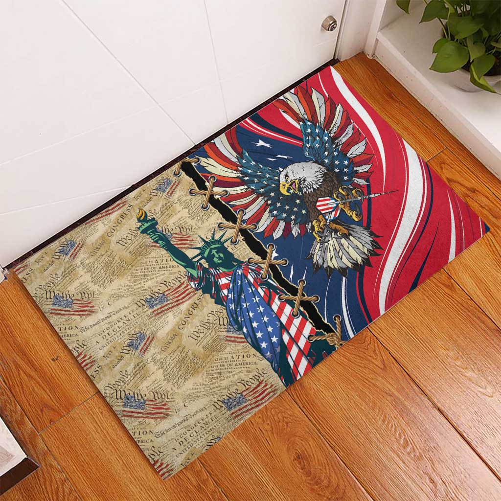 USA Eagle Statue of Liberty Rubber Doormat American Patriotic Spirit - Wonder Print Shop