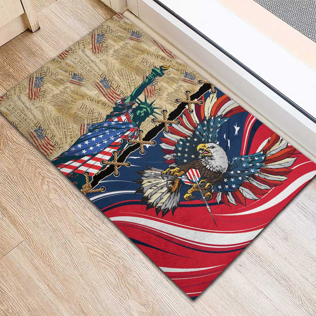 USA Eagle Statue of Liberty Rubber Doormat American Patriotic Spirit - Wonder Print Shop