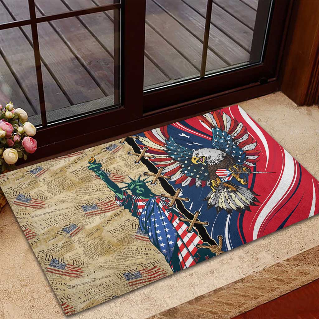 USA Eagle Statue of Liberty Rubber Doormat American Patriotic Spirit - Wonder Print Shop