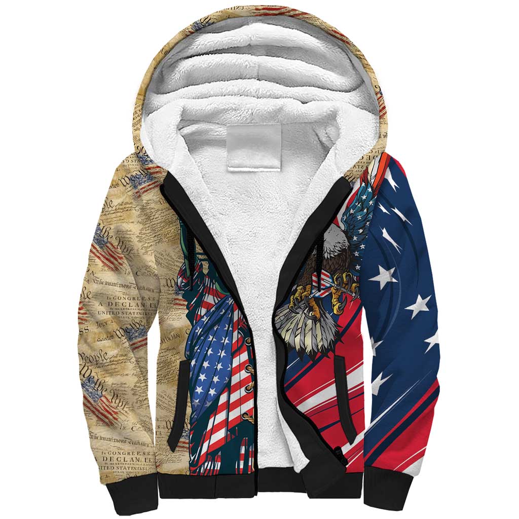 USA Eagle Statue of Liberty Sherpa Hoodie American Patriotic Spirit - Wonder Print Shop