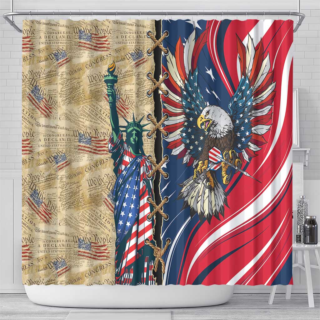USA Eagle Statue of Liberty Shower Curtain American Patriotic Spirit - Wonder Print Shop