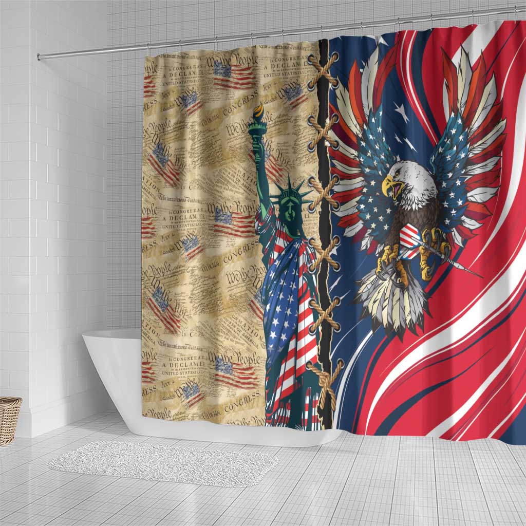 USA Eagle Statue of Liberty Shower Curtain American Patriotic Spirit - Wonder Print Shop