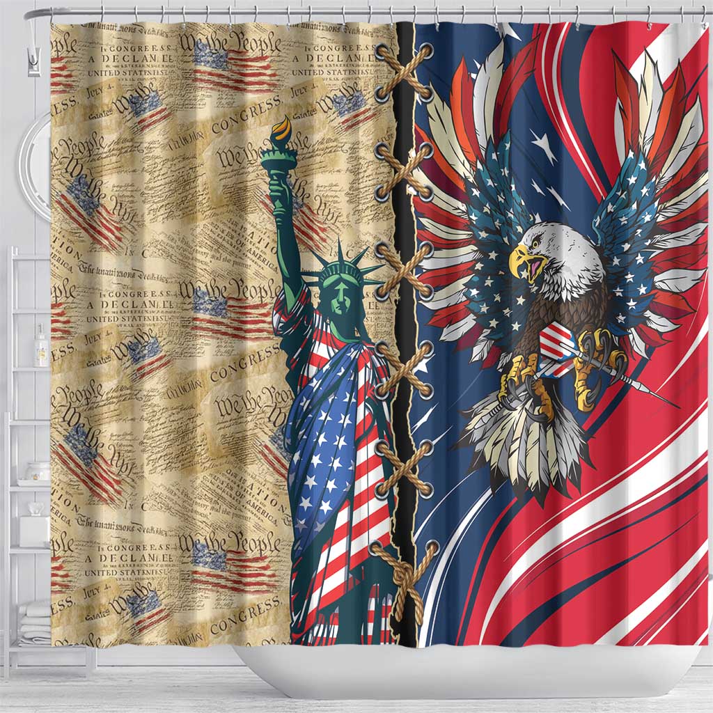 USA Eagle Statue of Liberty Shower Curtain American Patriotic Spirit - Wonder Print Shop