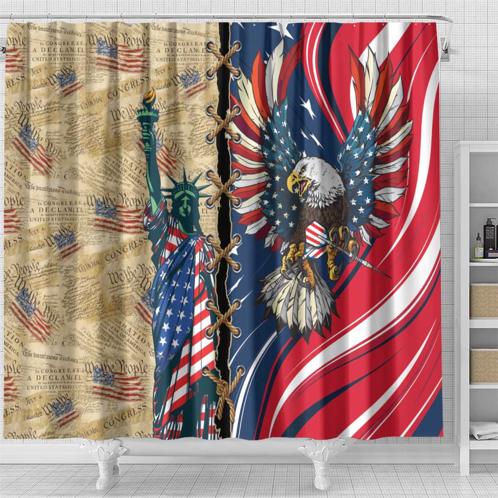 USA Eagle Statue of Liberty Shower Curtain American Patriotic Spirit - Wonder Print Shop