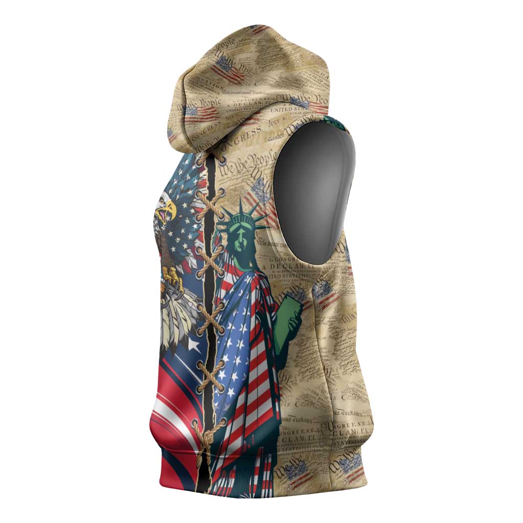 USA Eagle Statue of Liberty Sleeveless Hoodie American Patriotic Spirit - Wonder Print Shop