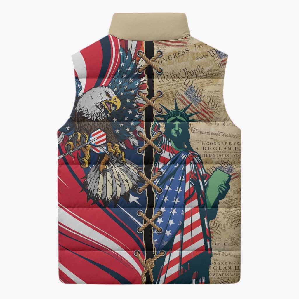 USA Eagle Statue of Liberty Sleeveless Puffer Jacket American Patriotic Spirit - Wonder Print Shop