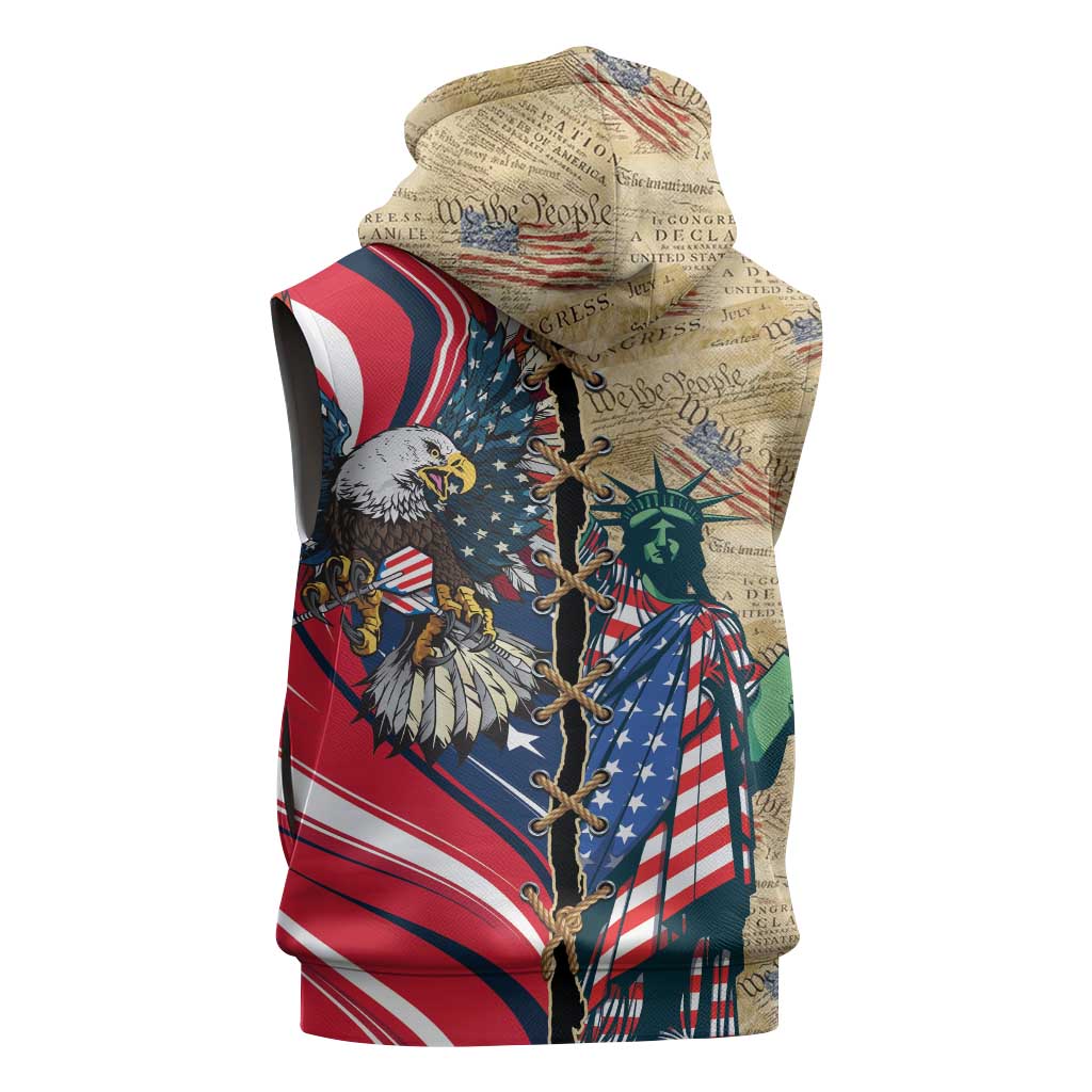 USA Eagle Statue of Liberty Sleeveless Zip Hoodie American Patriotic Spirit - Wonder Print Shop