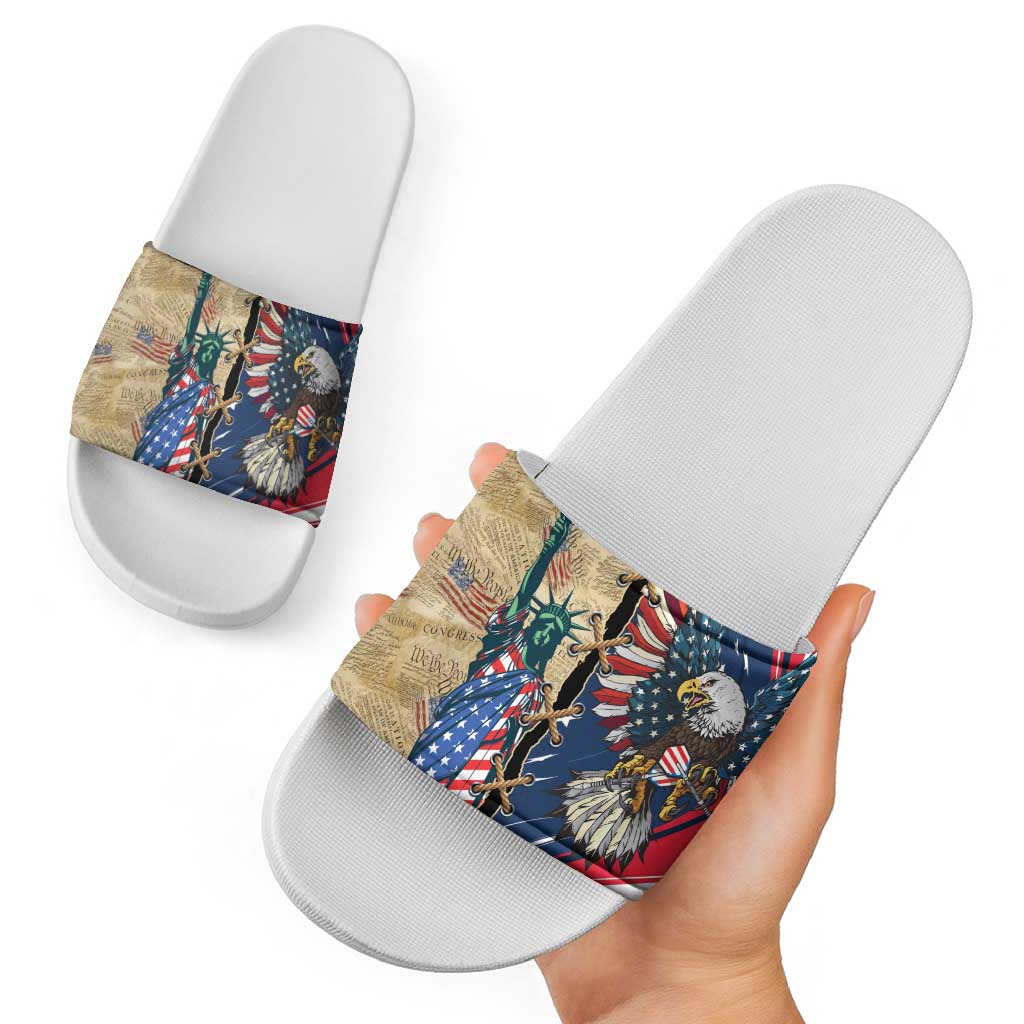 USA Eagle Statue of Liberty Slide Sandals American Patriotic Spirit - Wonder Print Shop