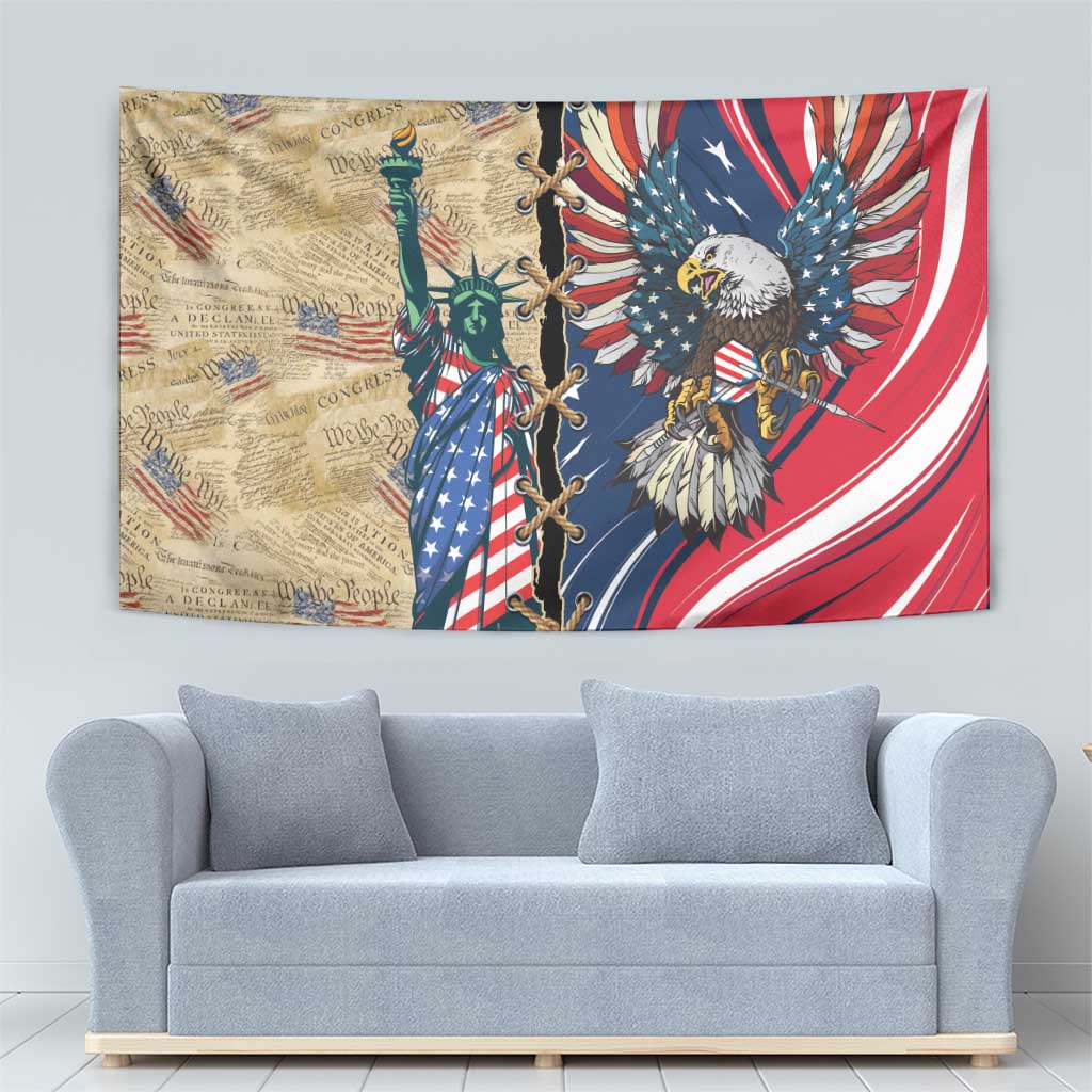 USA Eagle Statue of Liberty Tapestry American Patriotic Spirit - Wonder Print Shop